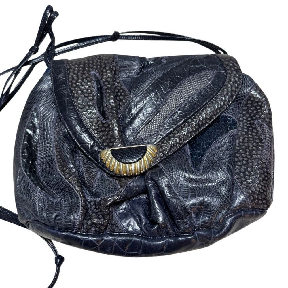 Sharif USA Vintage 80s Navy Genuine Leather Patchwork Crossbody Purse